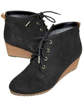 Dr Scholls Black Suede Lace Up Wedge Booties Womens 7M Comfort
